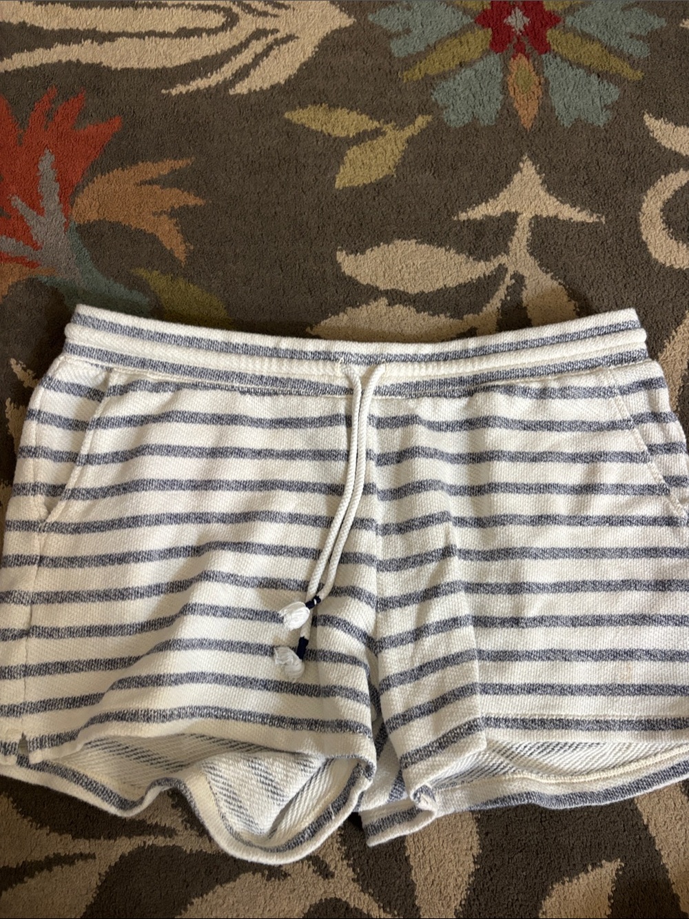 Old Navy White and Navy Striped Terry Athletic Shorts